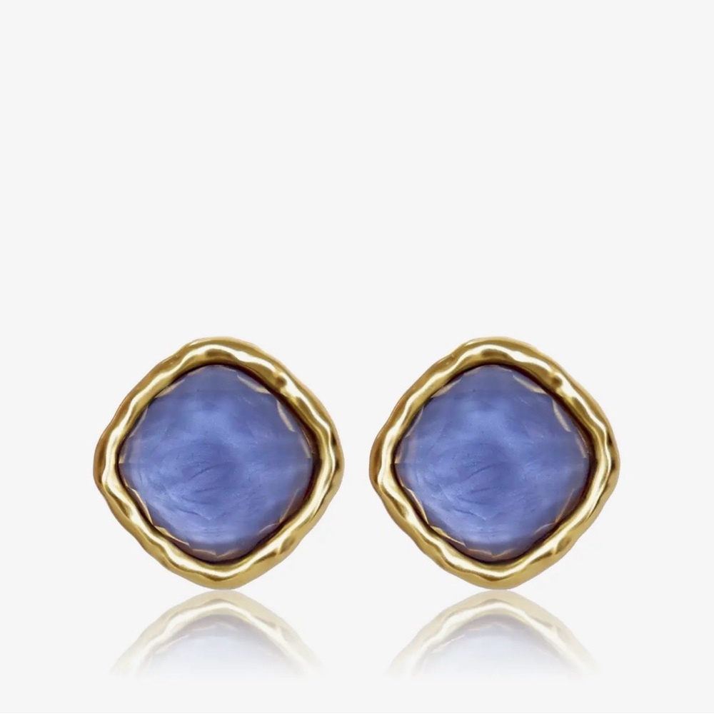 Gold Frame Blue Stone Clip on Earrings